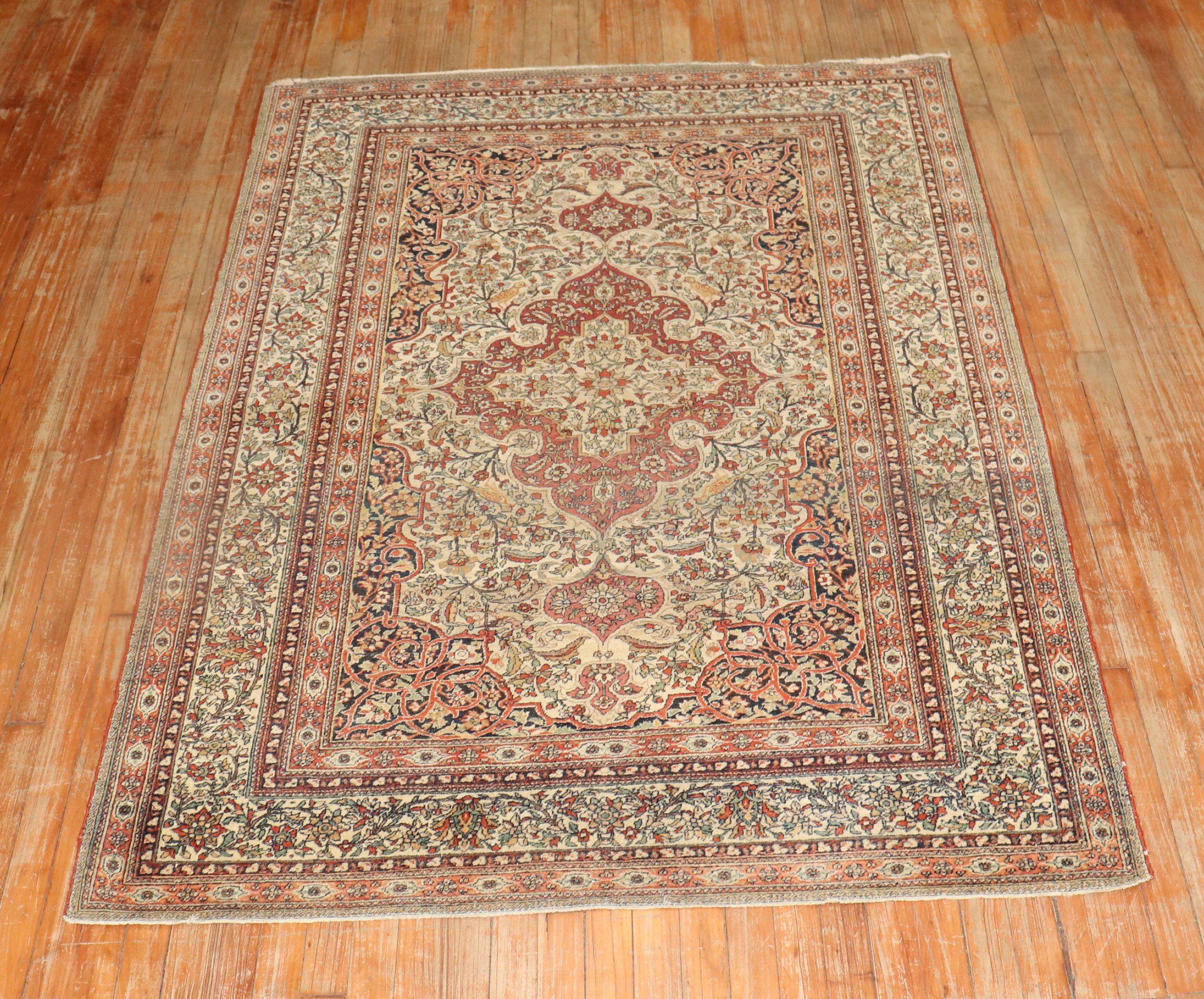 Hand-Woven Pictorial Persian Isfahan Prayer Carpet For Sale