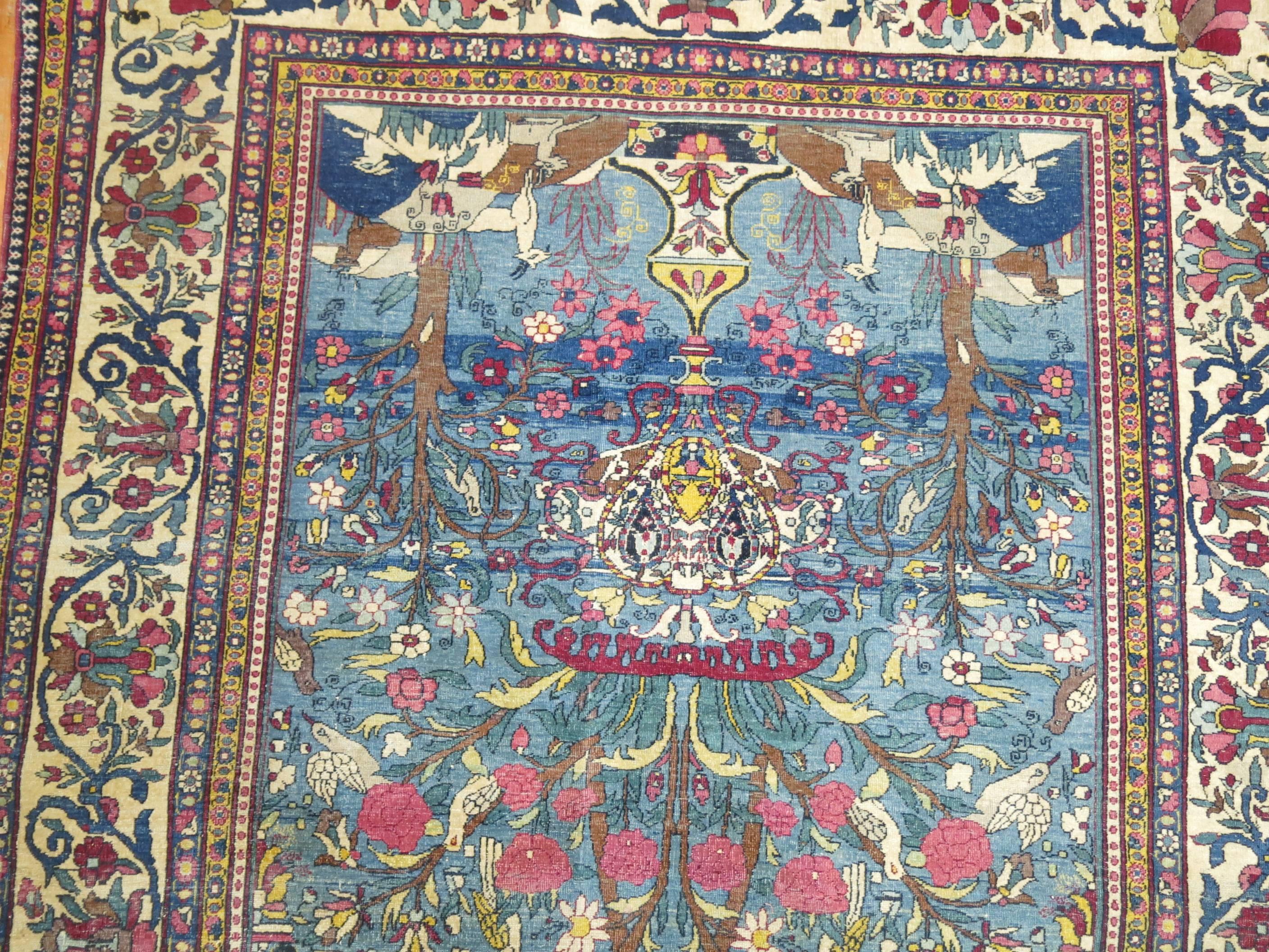 Pictorial Persian Isfahan Prayer Carpet In Good Condition In New York, NY
