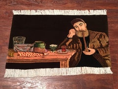 Pictorial Persian Tabriz Rug, Man with Pipe