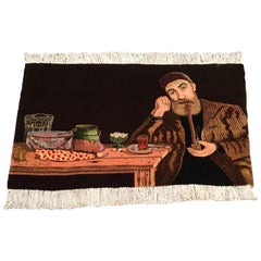 Pictorial Persian Tabriz Rug, Man with Pipe
