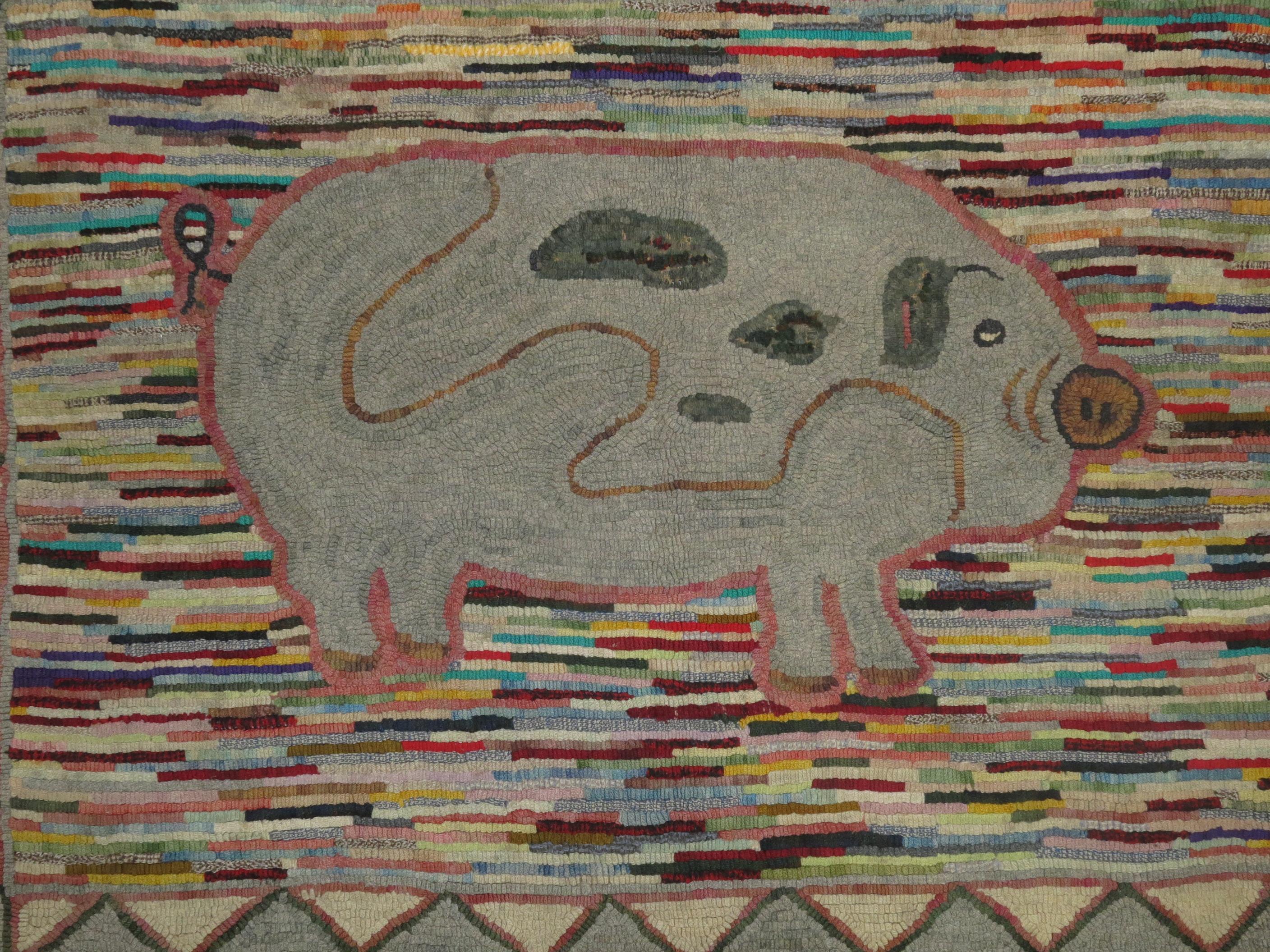 Pictorial Pig American Hooked Rug In Excellent Condition In New York, NY