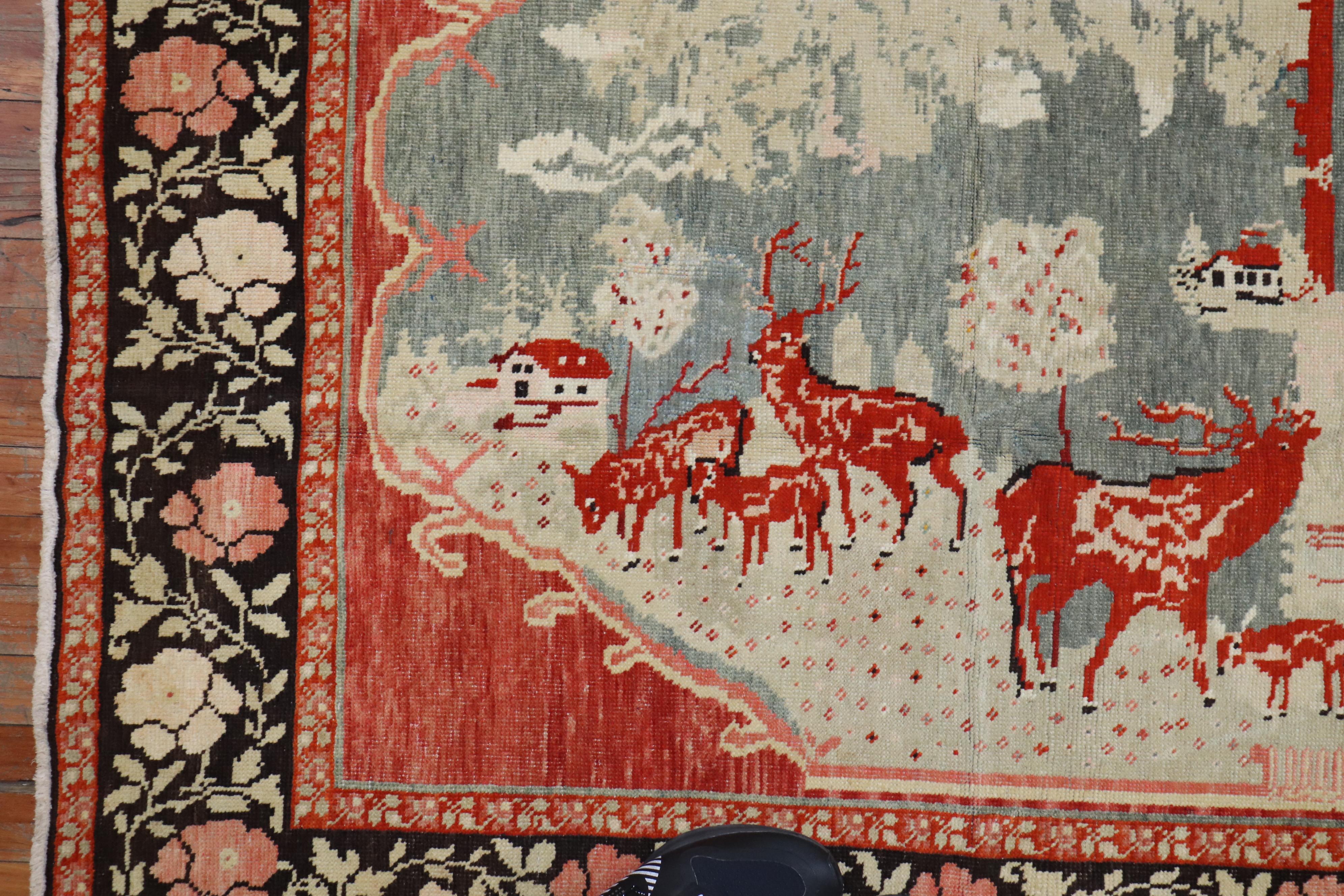 Pictorial Reindeer Russian Karabagh Rug In Good Condition For Sale In New York, NY