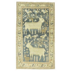 Vintage Pictorial Sheep Pigeon Sea Foam Turkish Anatolian Accent Size Decorative Rug