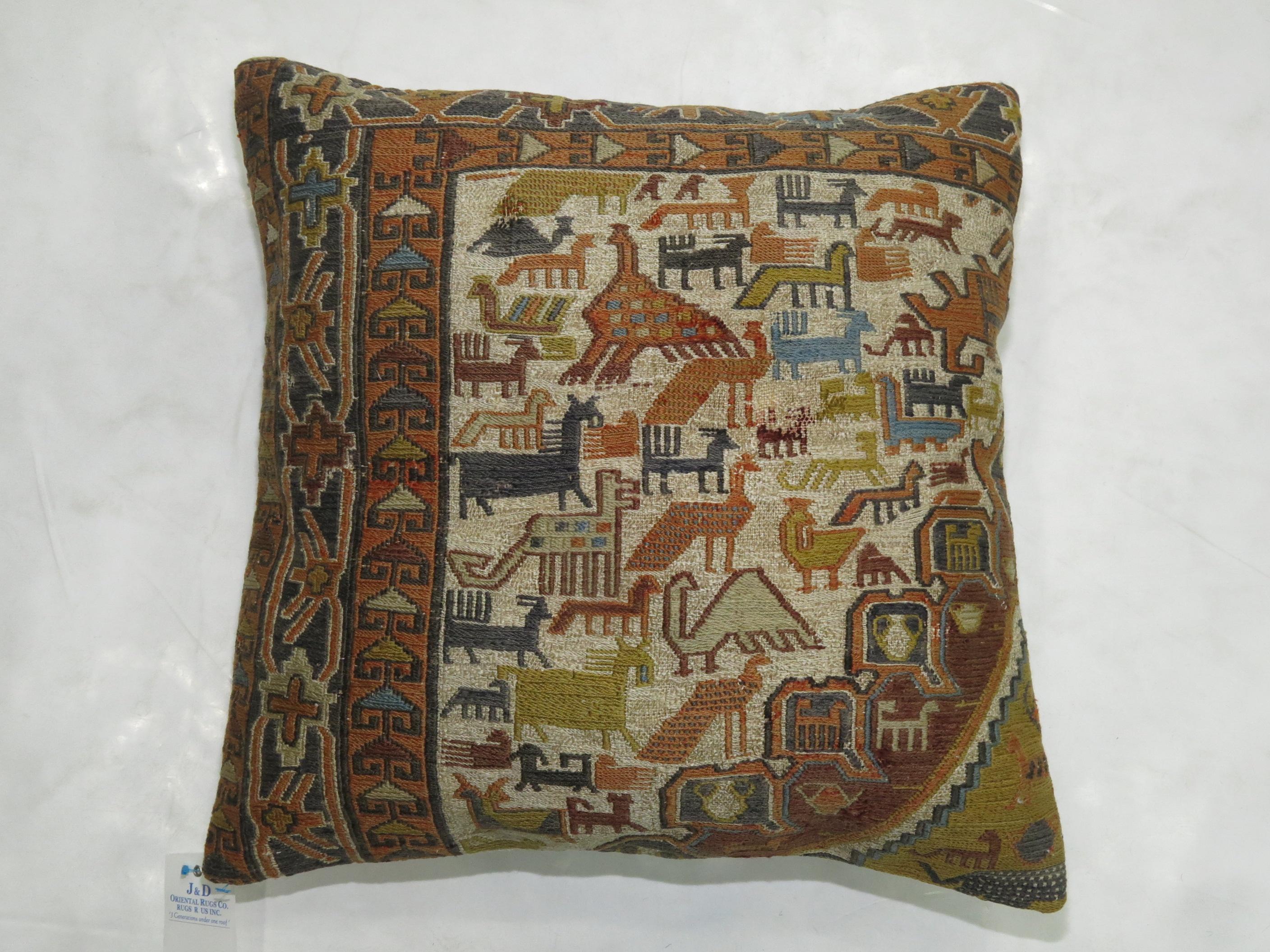Persian Pictorial Soumac Folk Art Pillow