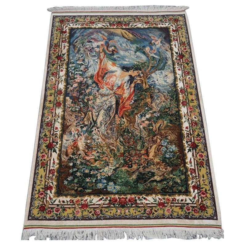 Pictorial Tabriz Rug, Paradise Garden With Birds, Animals 
Flowers