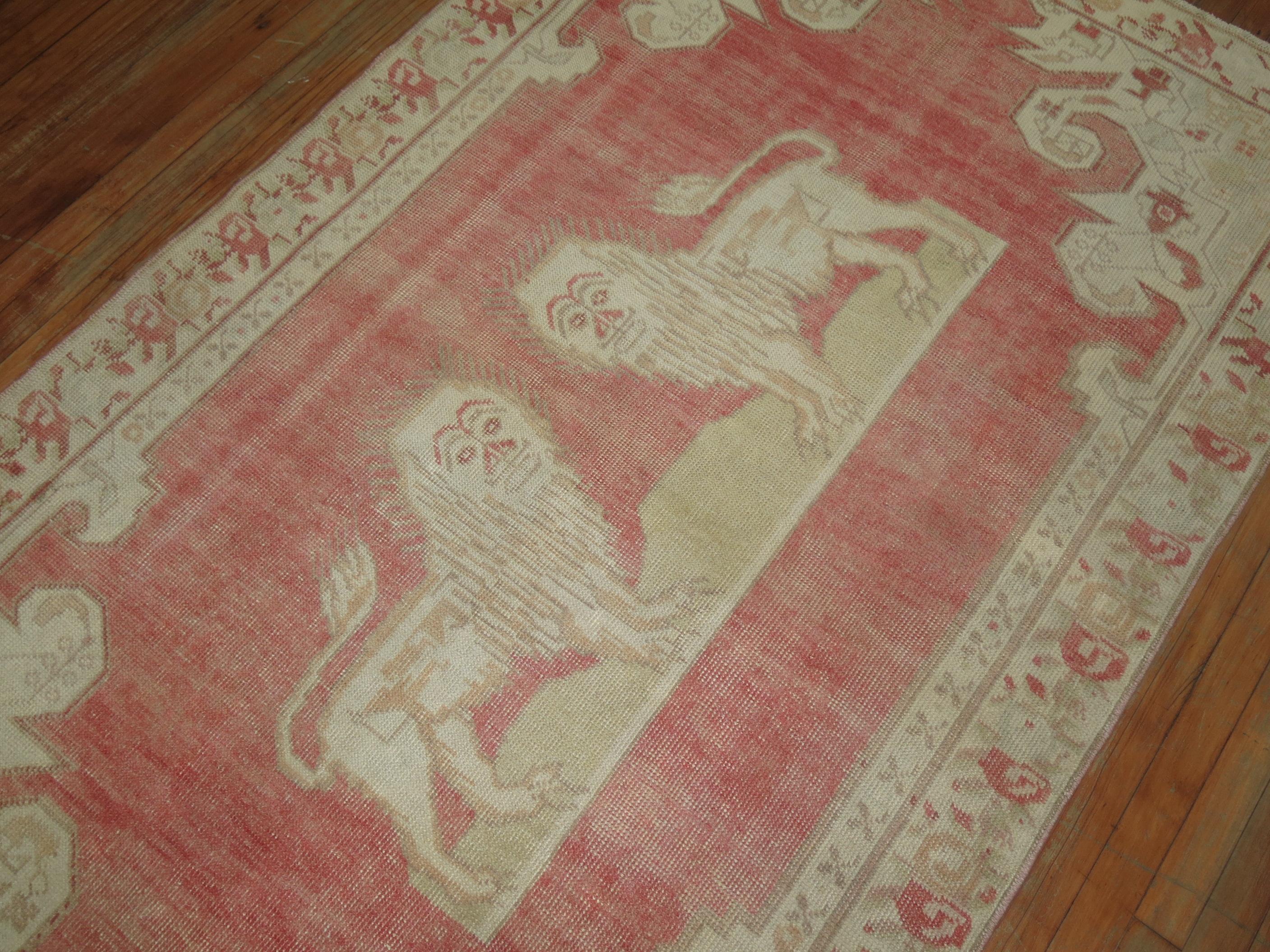 Hand-Woven Pictorial Turkish Anatolian Rug For Sale
