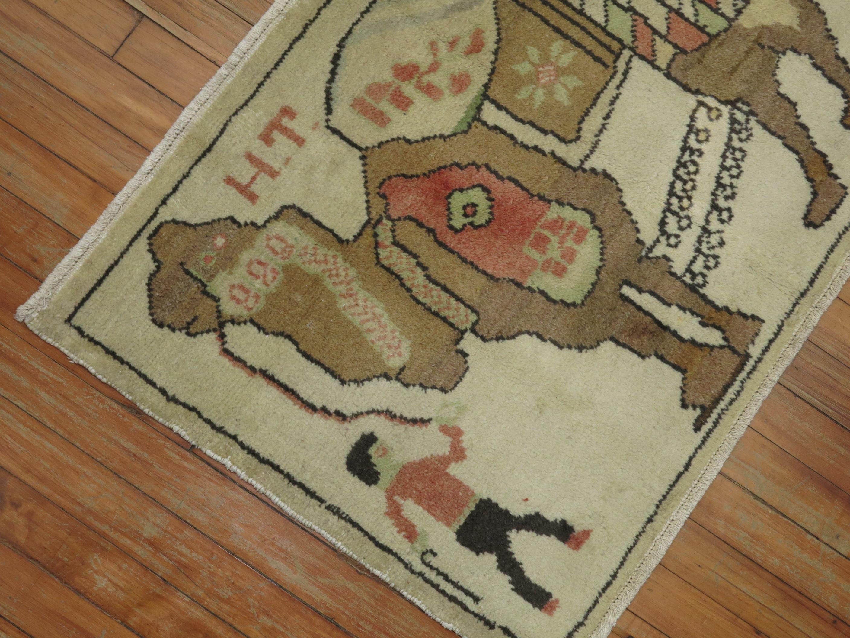 Hand-Knotted Pictorial Turkish Camel Rug For Sale