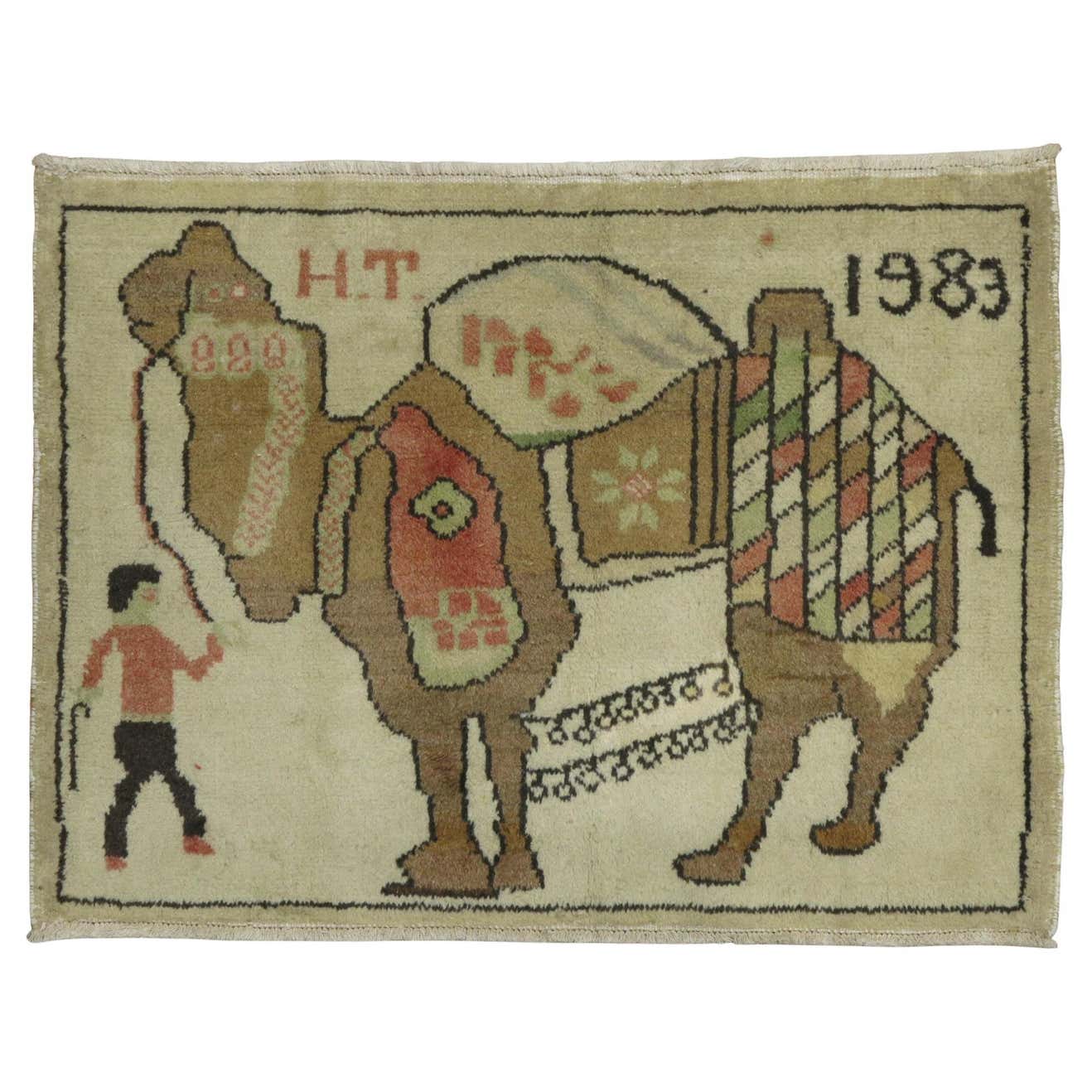 Pictorial Turkish Camel Rug For Sale at 1stDibs