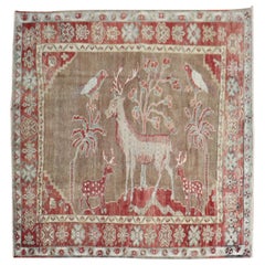 Pictorial Turkish Deer Bird Square Rug