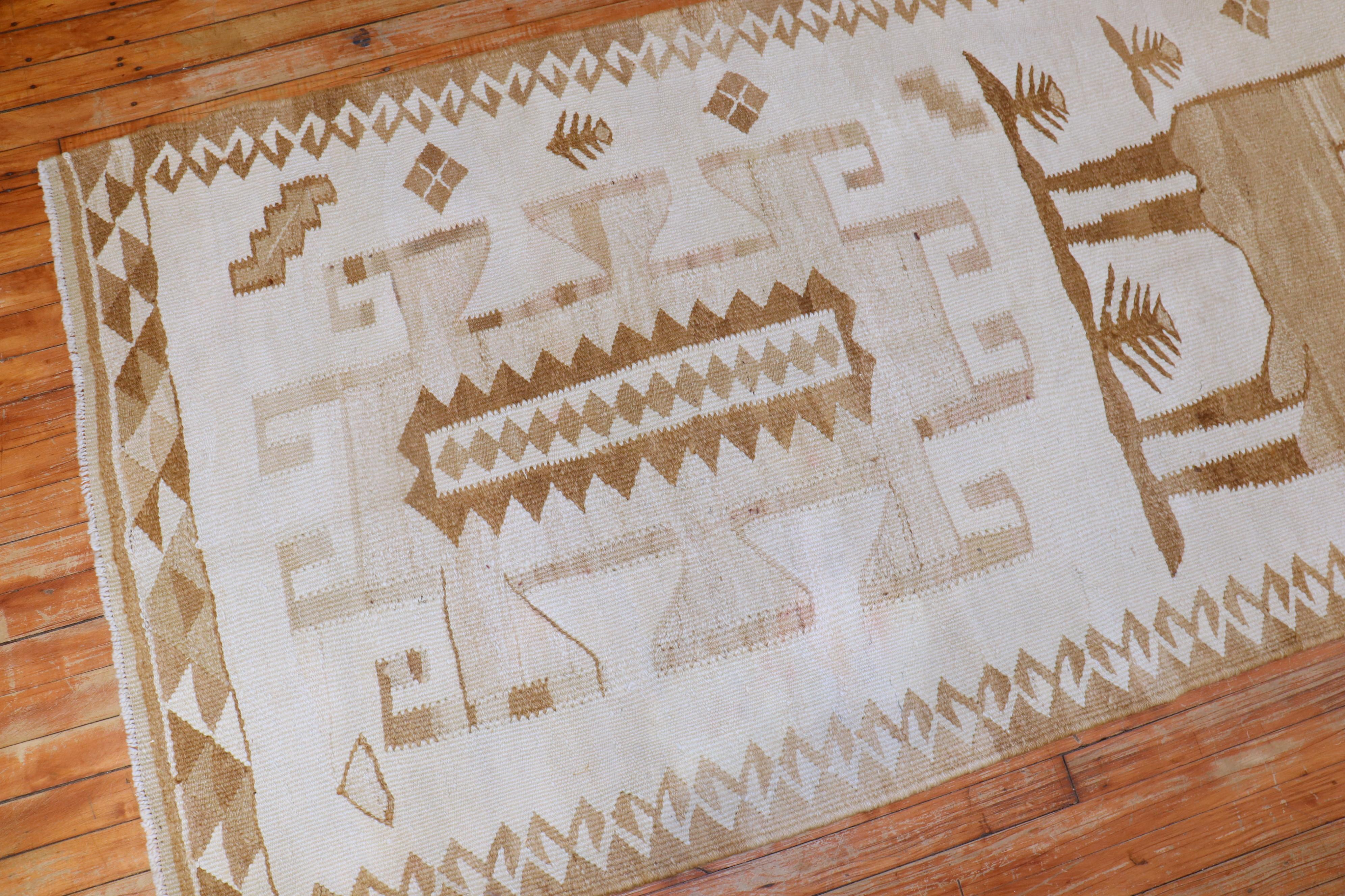 Pictorial Turkish Goat Kilim Runner In Good Condition For Sale In New York, NY