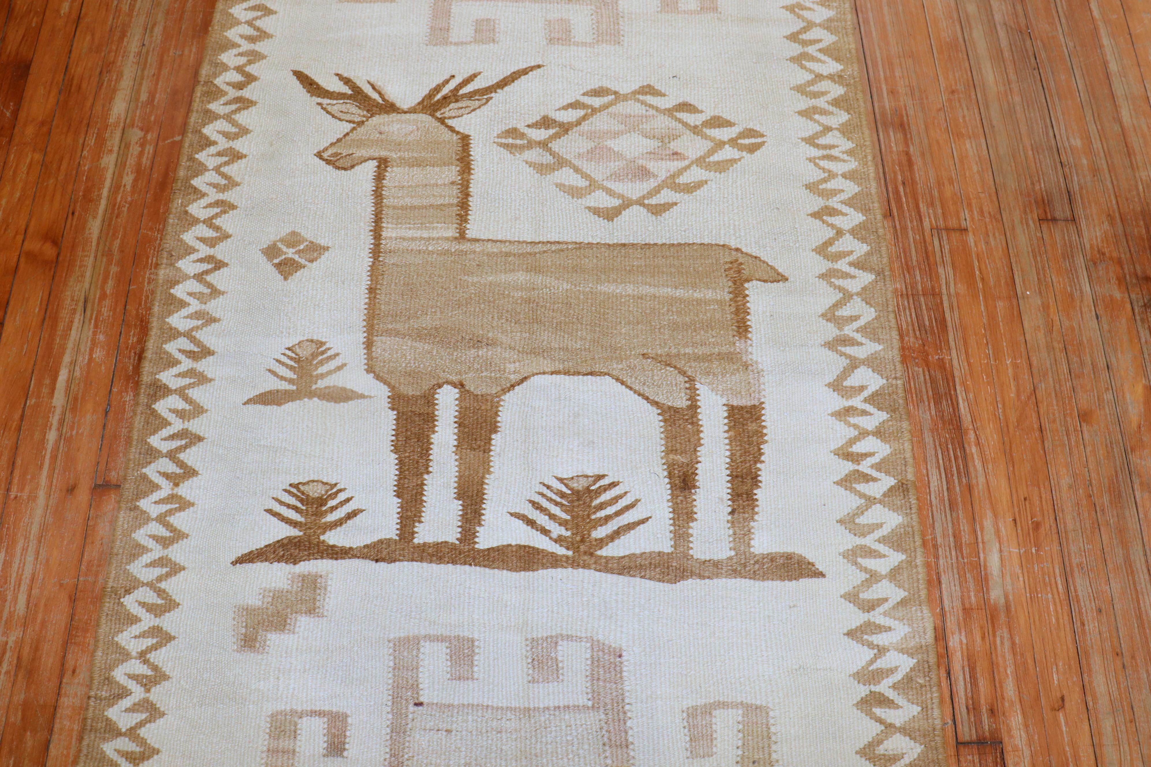 20th Century Pictorial Turkish Goat Kilim Runner For Sale