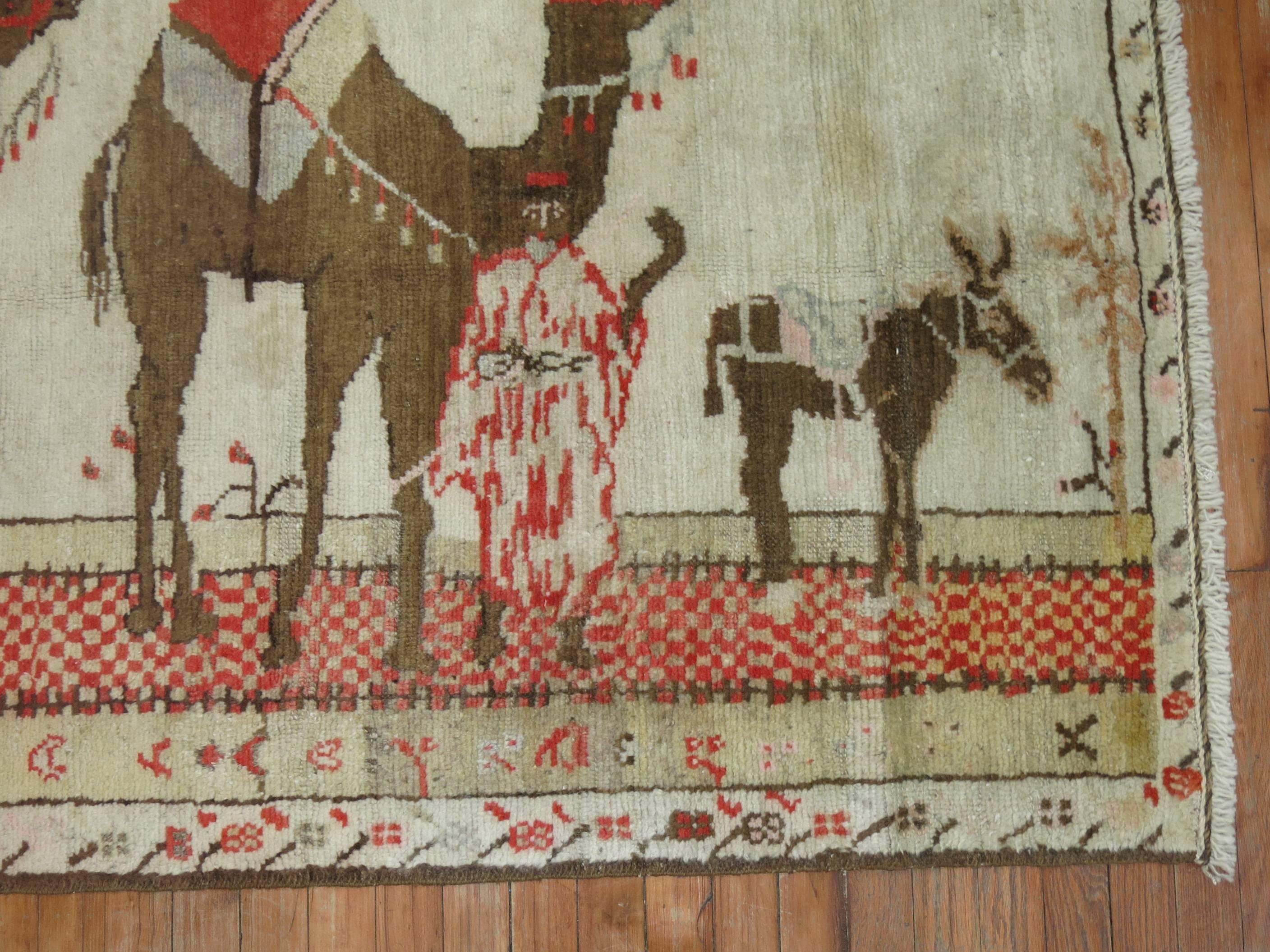 Hand-Woven Pictorial Turkish Rug For Sale