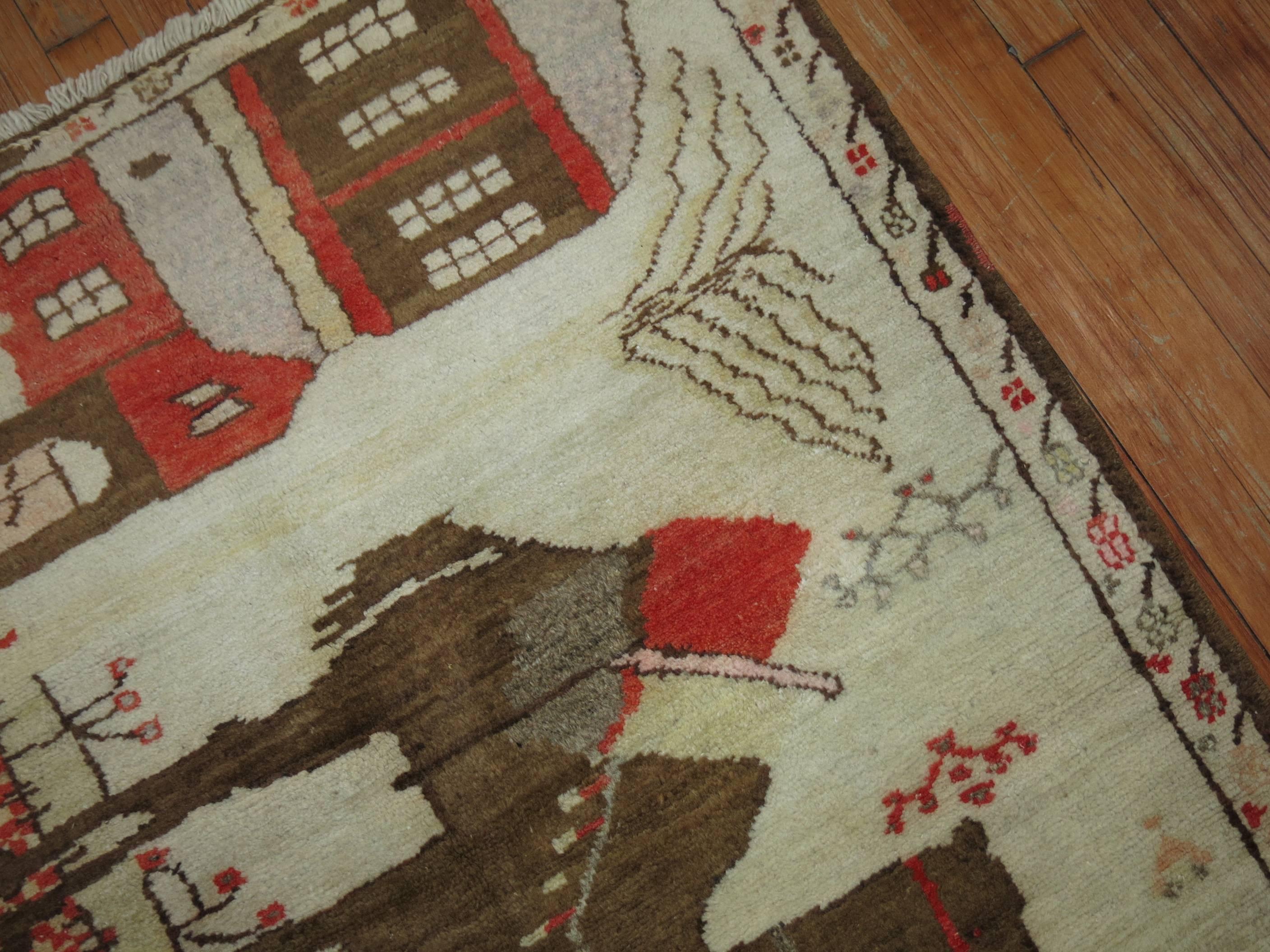 Wool Pictorial Turkish Rug For Sale