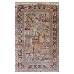 Vintage Pictorial Turkish Silk Rug