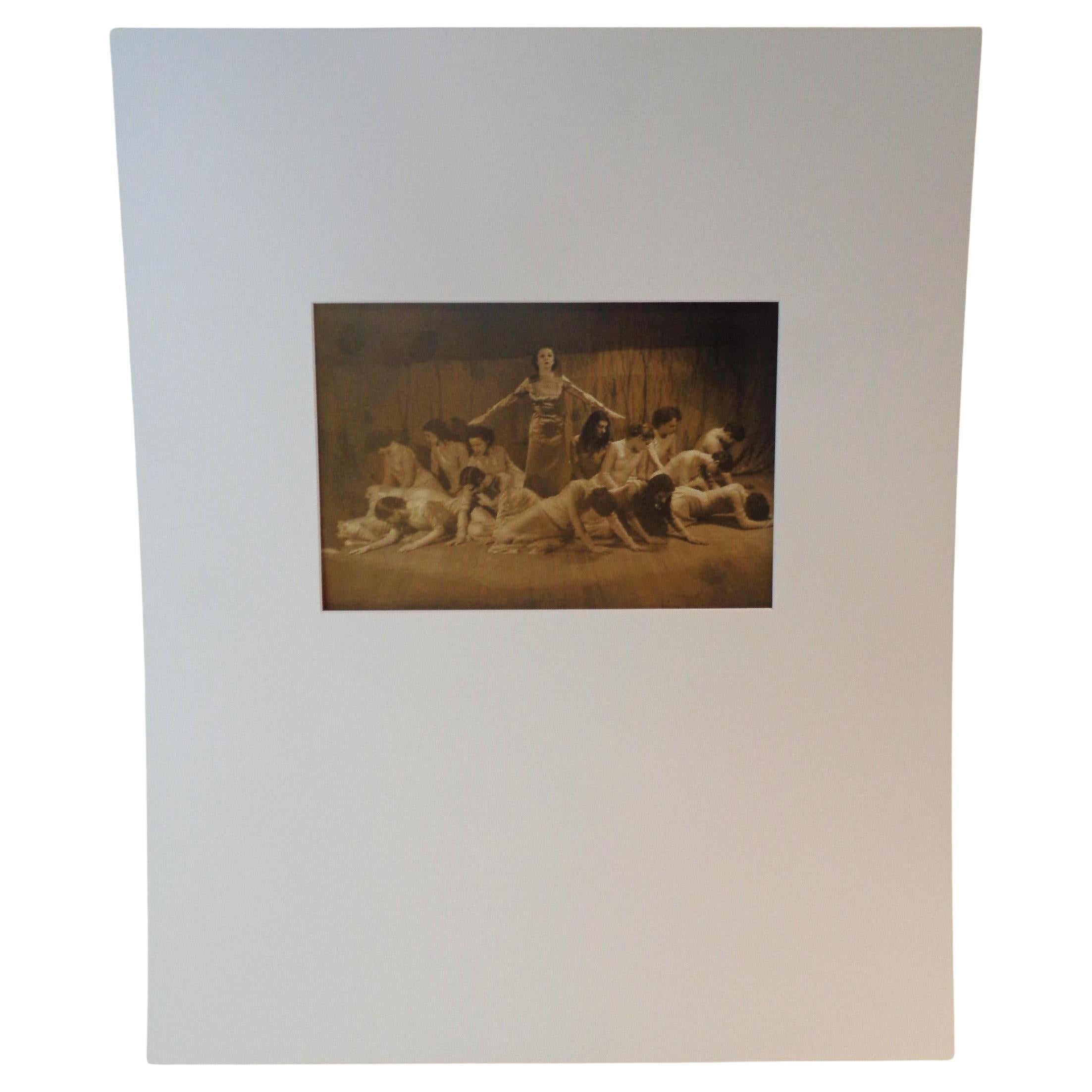 Early original sepia tone gelatin silver print photograph reminiscent of a Merce Cunningham Avant Garde art dance performance. By Rochester NY photographer Ned Hungerford / pencil signed lower right corner. Circa 1900-1910. Mat size 16