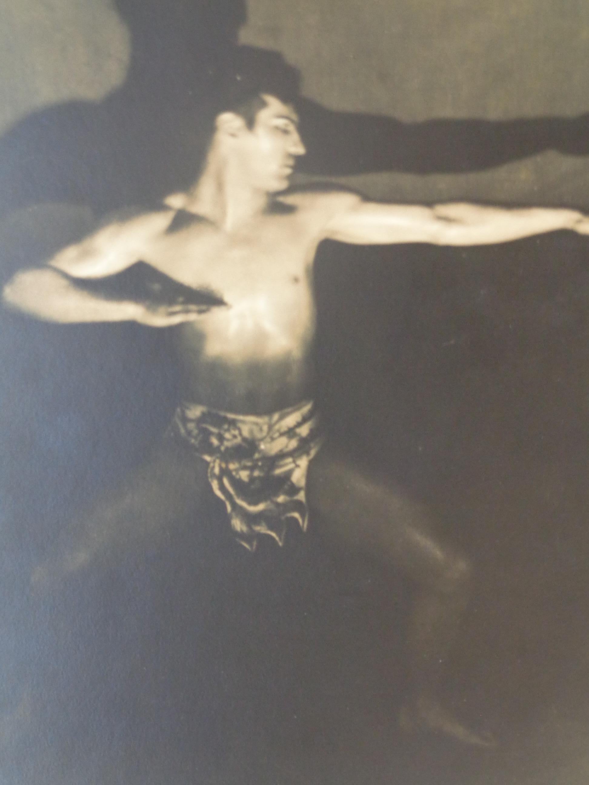 American Pictorialist Sepia Tone Gelatin Silver Print Photograph Male Nude, 1900-1910 For Sale
