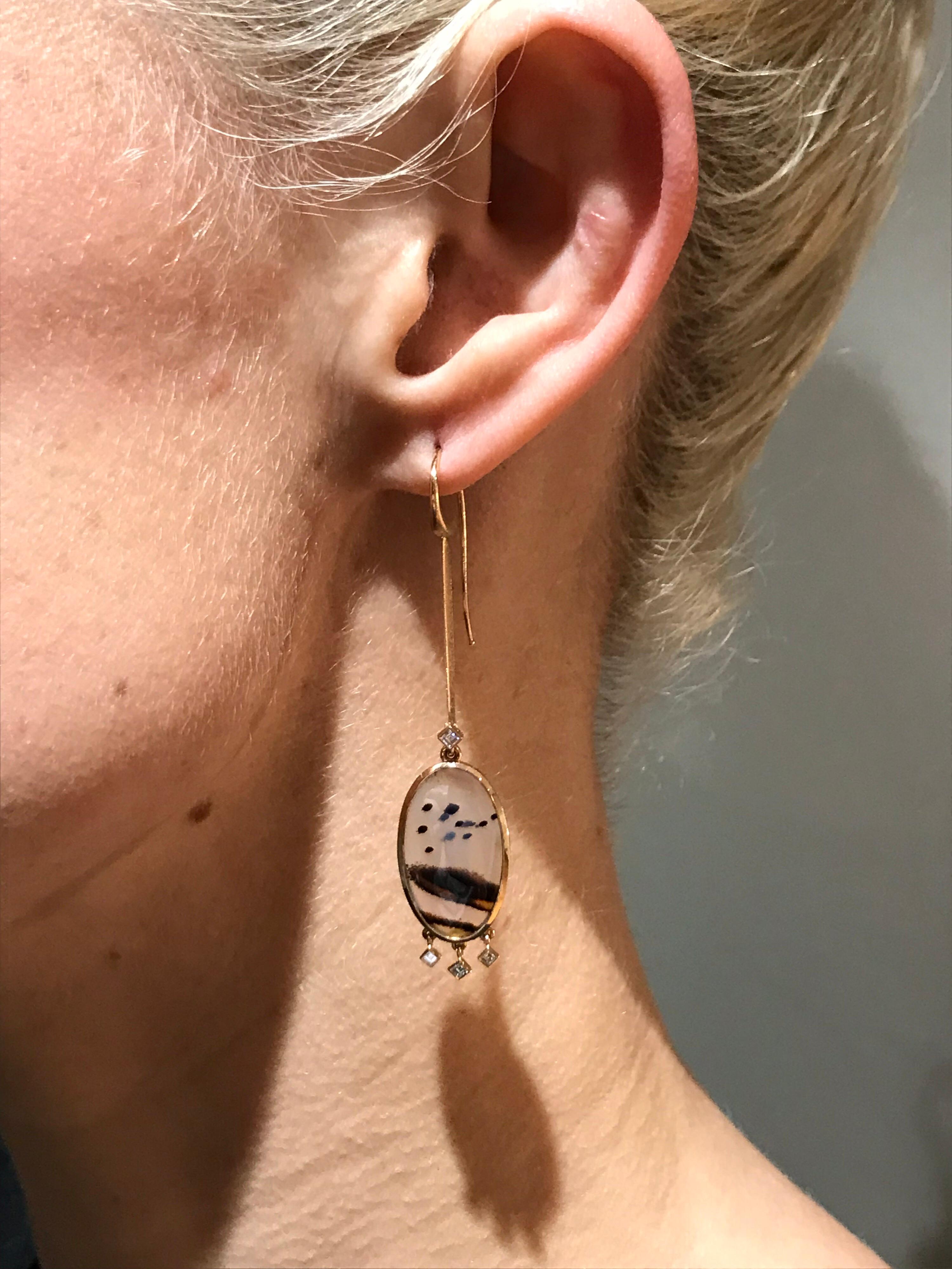 Picture Agate and Diamond Chandelier Earrings in 18 Carat Rose Gold For Sale 2