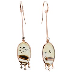 Picture Agate and Diamond Chandelier Earrings in 18 Carat Rose Gold