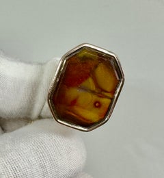 Picture Agate Large Fob Seal Pendant Charm Victorian Gold 1 1/4 Inches