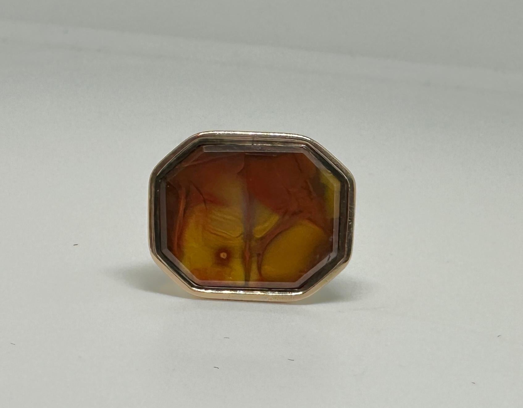 Picture Agate Large Fob Seal Pendant Charm Victorian Gold 1 1/4 Inches in vendita 1