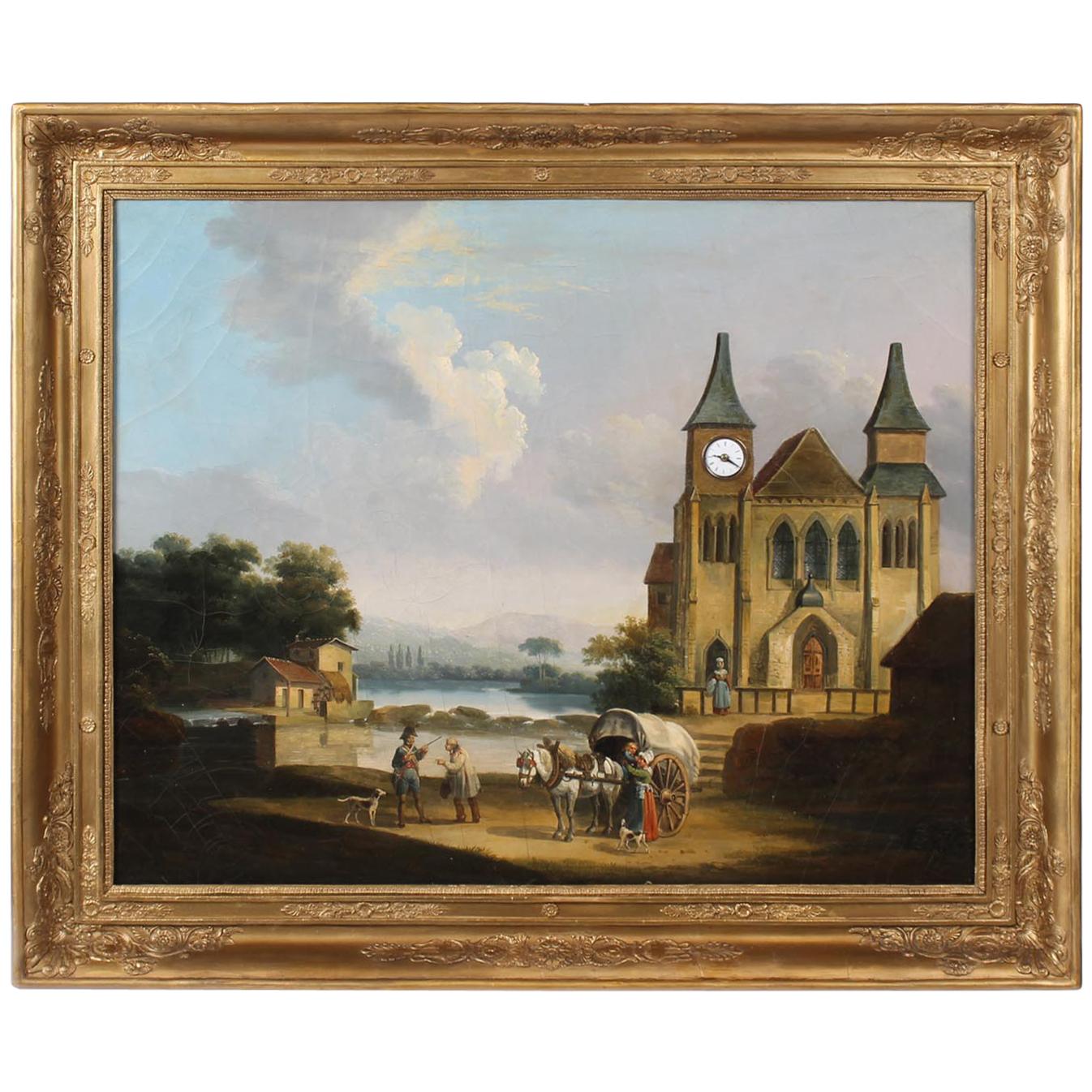 Picture Clock, First Half of the 19th Century, France, Oil on Canvas, Movement