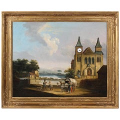 Picture Clock, First Half of the 19th Century, France, Oil on Canvas, Movement