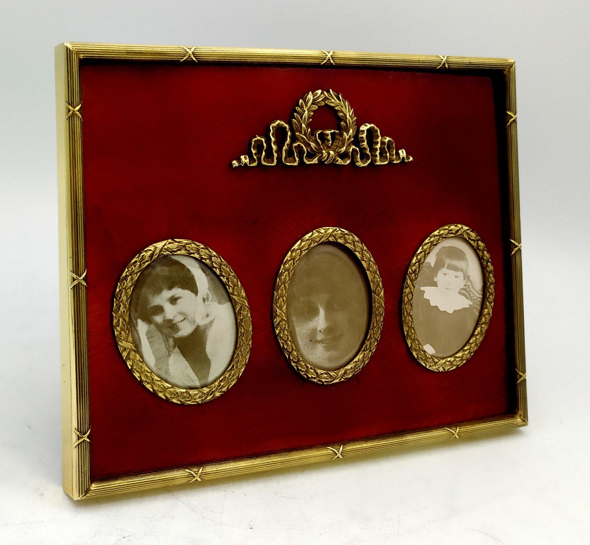 Marco 3 fotos ovalado Imperio Francés estilo Napoleón III Salimbeni Tallado a mano en venta