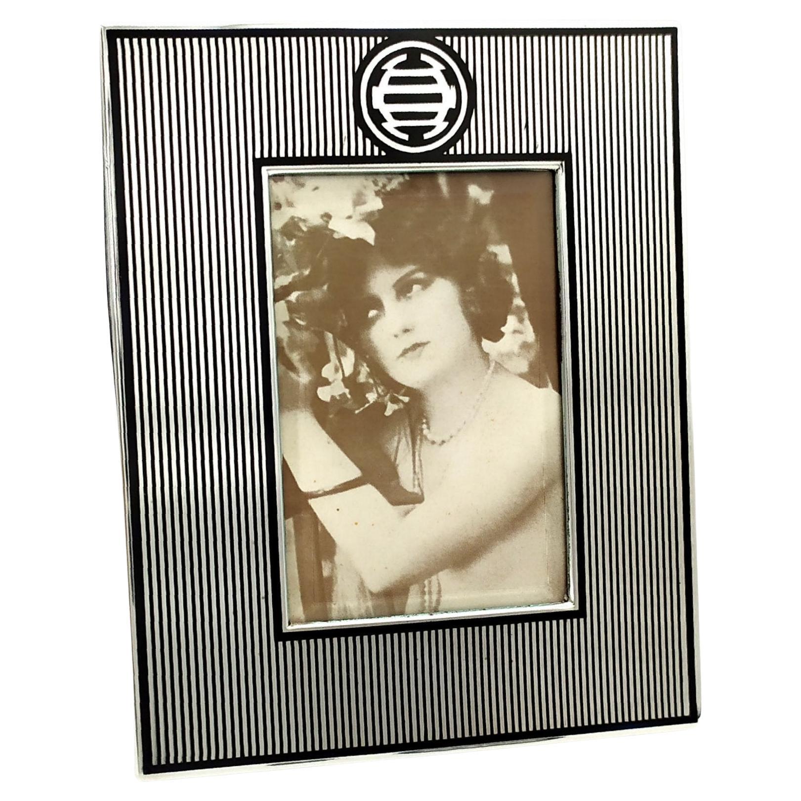 Picture Frame Art Deco Chinese influence Enamel Sterling Silver Salimbeni For Sale