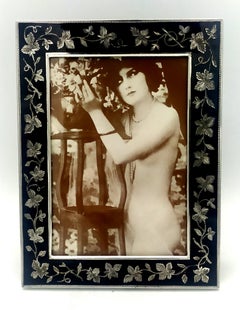 Bilderrahmen Schwarzes Hochrelief mit Gravur von Traubenblättern aus Sterlingsilber Salimbeni