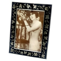 Cadre photo Noir gravure en haut relief feuilles de vigne Argent Sterling Salimbeni
