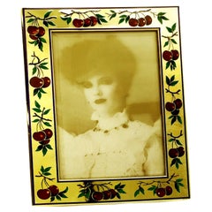 Retro Picture frame Cherry Red and Green Enamel gold plated Sterling Silver Salimbeni