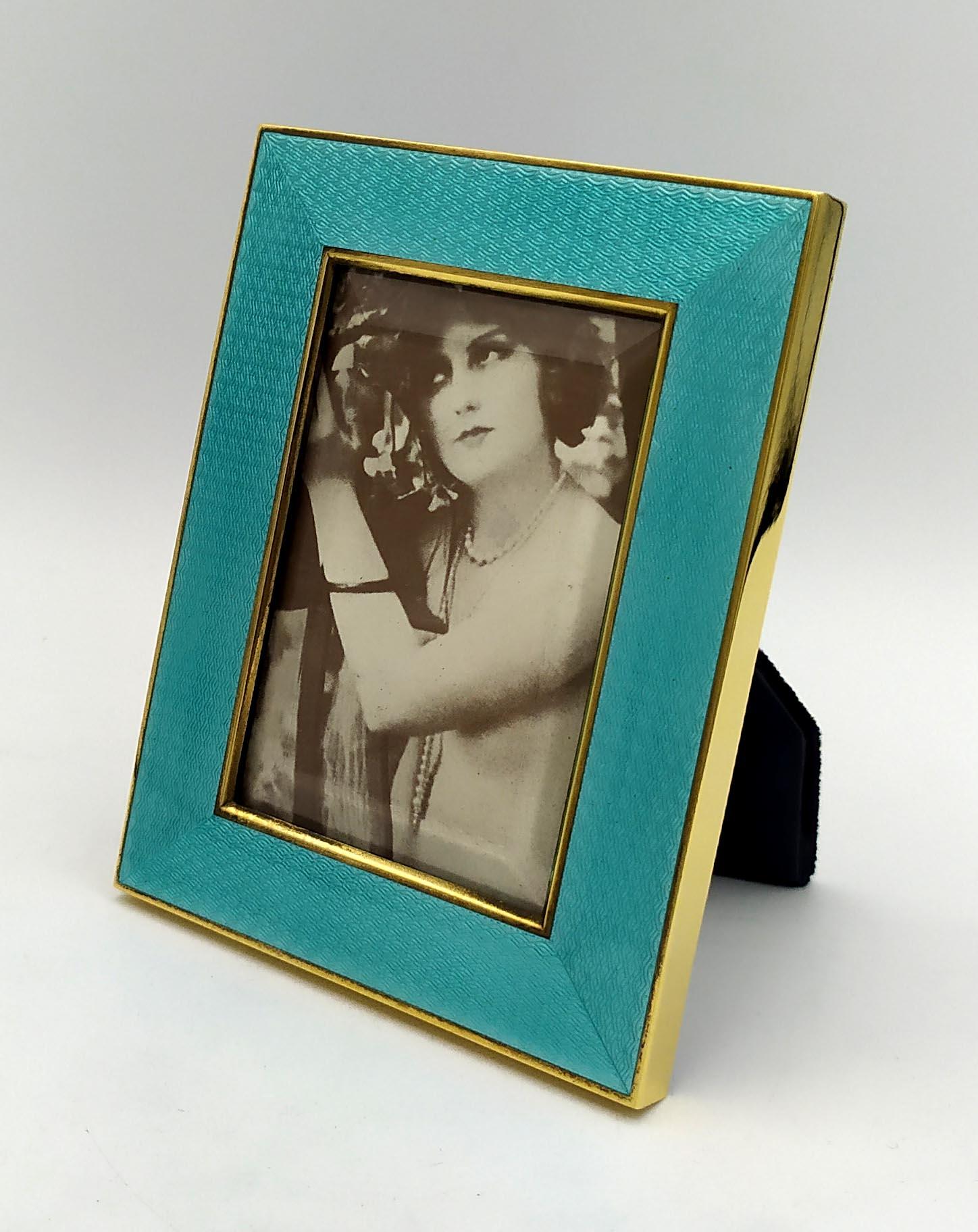 Modern Picture Frame Classic rectangular Enamel light blue on guilloche Salimbeni For Sale