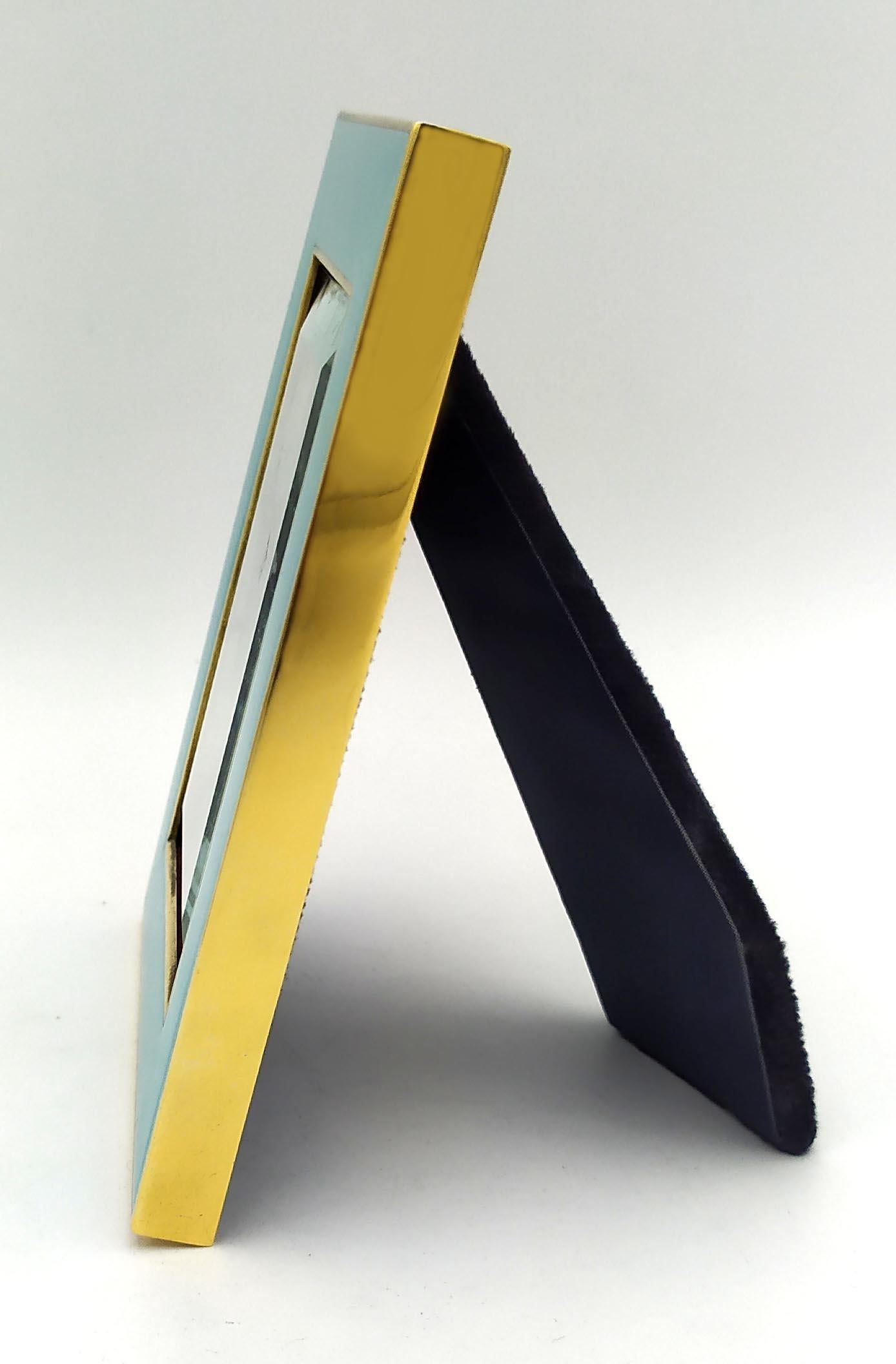 Italian Picture Frame Classic rectangular Enamel light blue on guilloche Salimbeni For Sale
