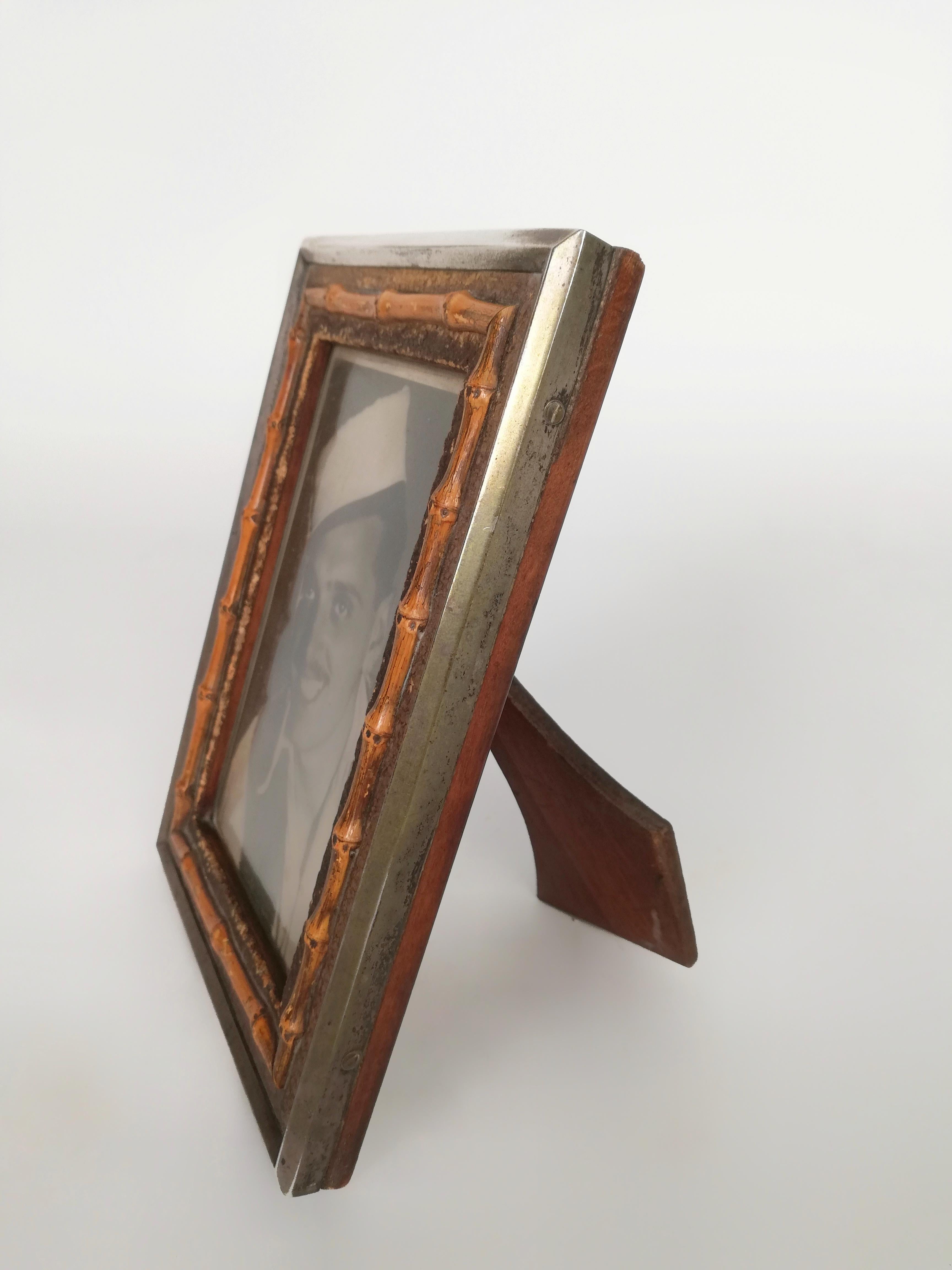 Picture Frame Deco Made in Silver, Bamboo and Cork, Italy, 1930s In Good Condition In Roma, IT