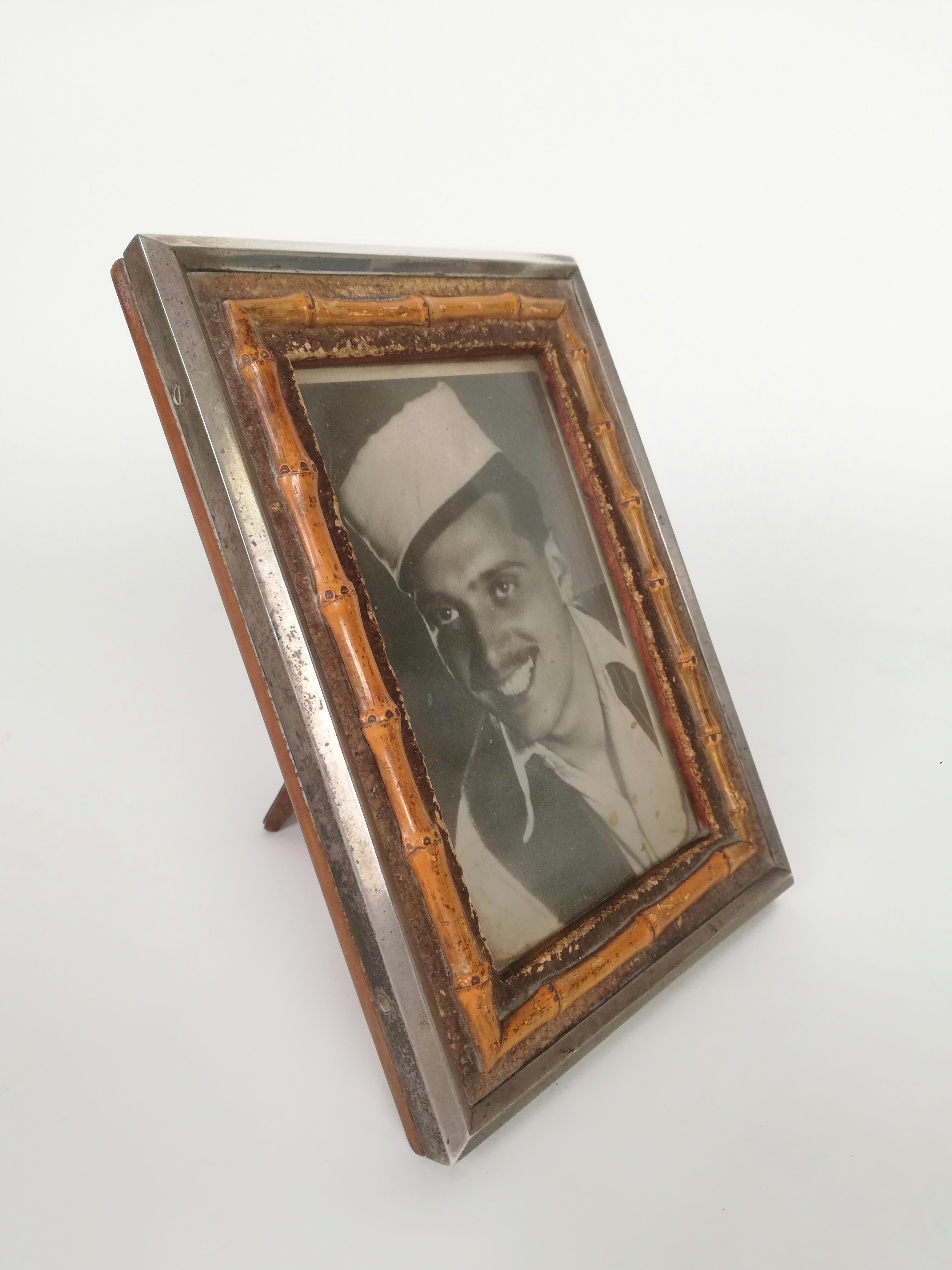 20th Century Picture Frame Deco Made in Silver, Bamboo and Cork, Italy, 1930s