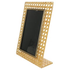 Picture Frame Decorative Object Plexiglass Vienna Straw Brass Midcentury 1970s