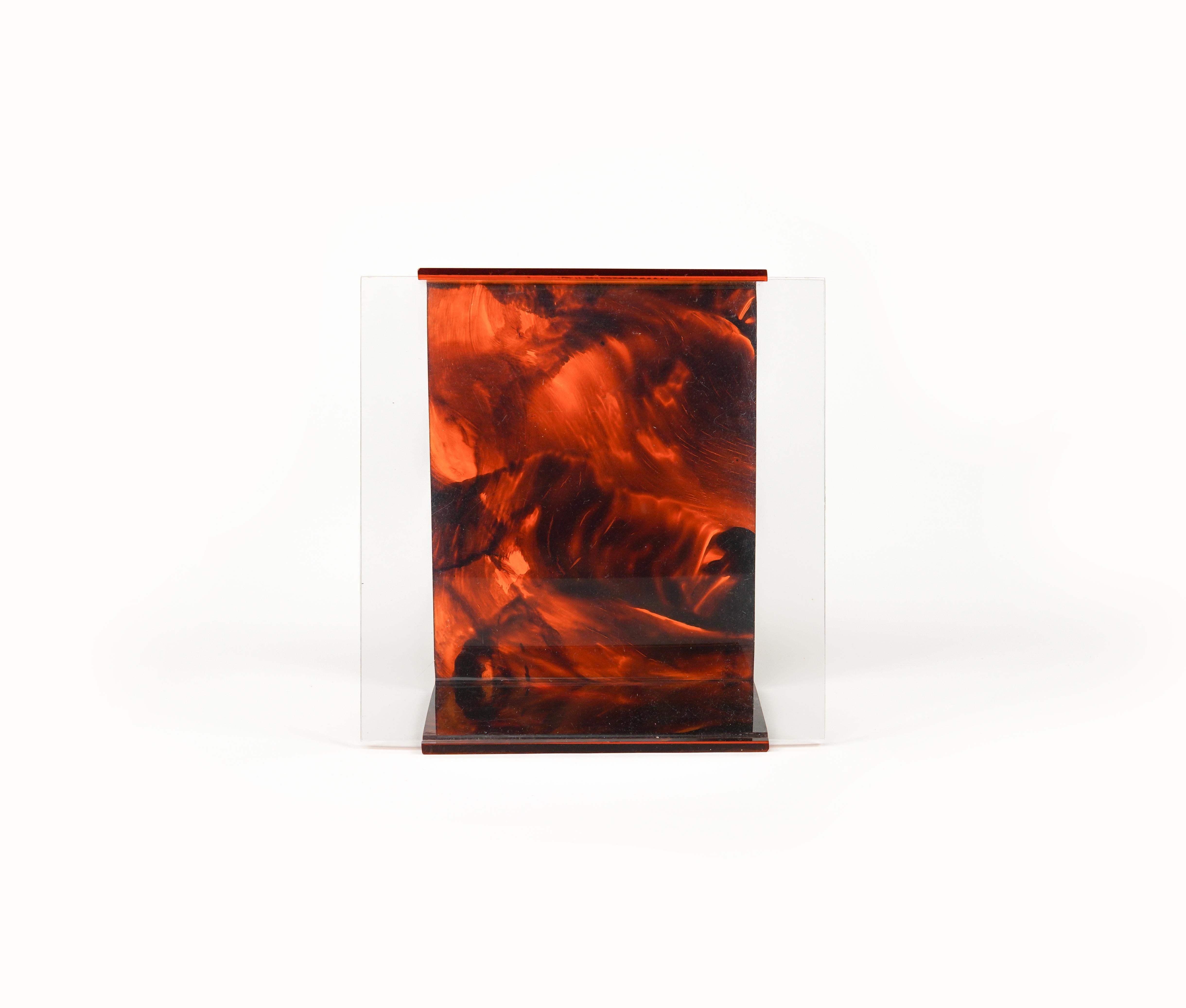 Picture Frame Faux Tortoiseshell Lucite Attributed to Team Guzzini, Italy 1970s In Good Condition For Sale In Rome, IT