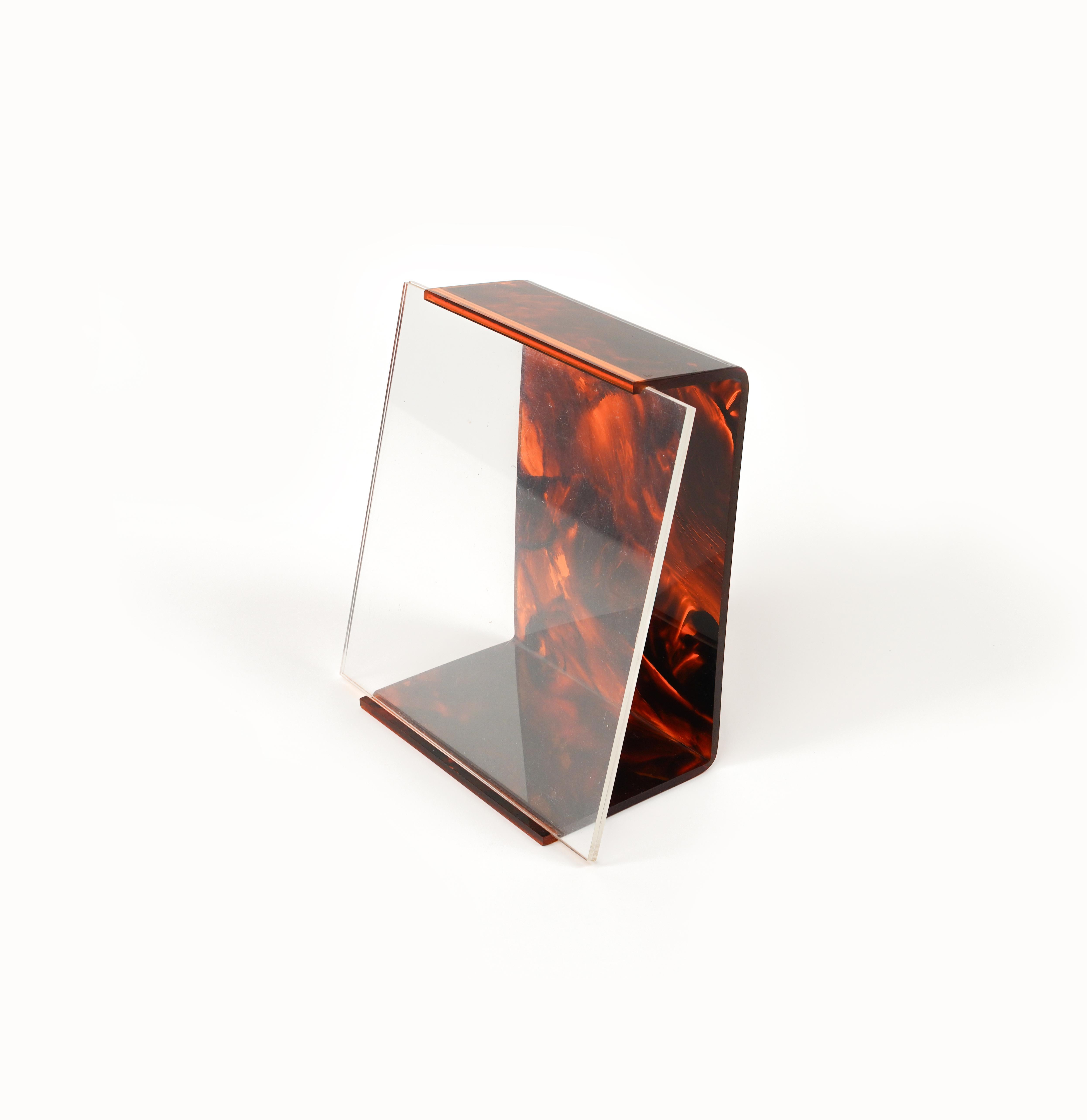 Late 20th Century Picture Frame Faux Tortoiseshell Lucite Attributed to Team Guzzini, Italy 1970s For Sale