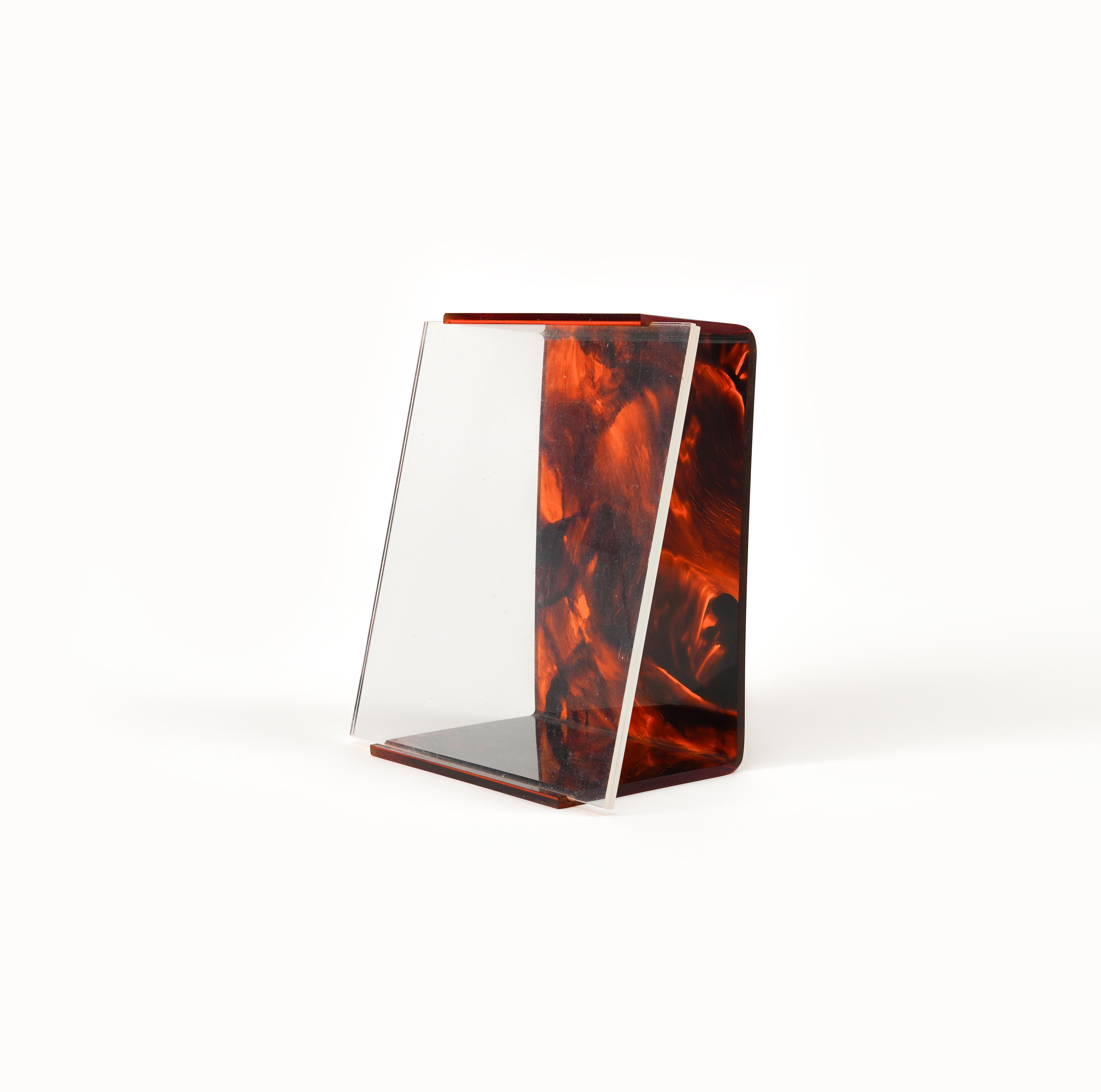 Acrylic Picture Frame Faux Tortoiseshell Lucite Attributed to Team Guzzini, Italy 1970s For Sale