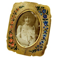 Retro Picture Frame floral engraving and hand-painted Sterling Silver Salimbeni