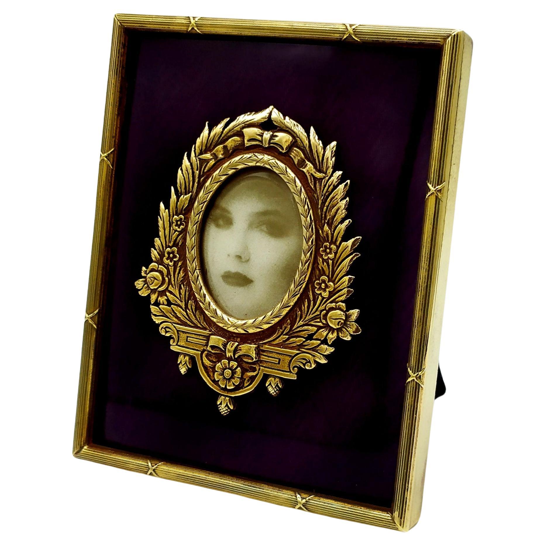 Picture Frame for oval photos enamel Guilloche Sterling Silver Salimbeni
