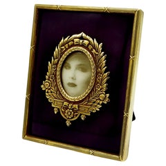 Retro Picture Frame for oval photos enamel Guilloche Sterling Silver Salimbeni