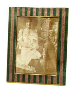 Bilderrahmen aus Sterlingsilber mit grüner und rosa Emaille Guilloche Salimbeni