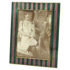 Vintage Picture Frame Green and pink enamel Guilloche Sterling Silver Salimbeni