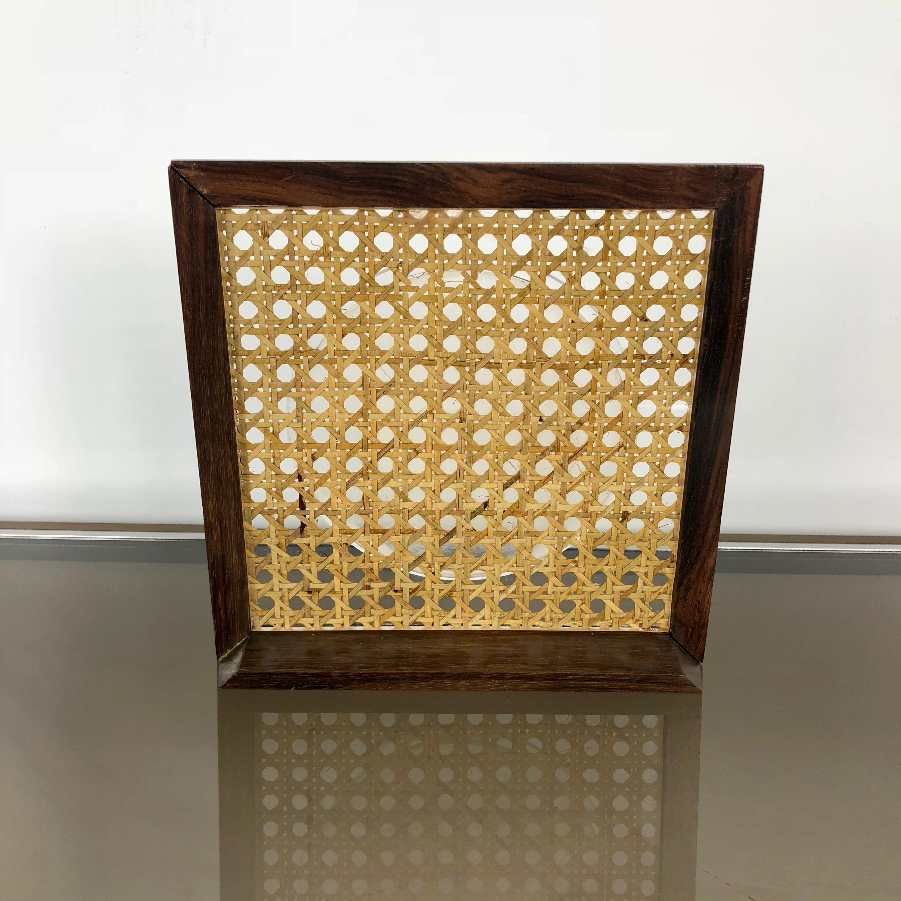 Mid-Century Modern Picture Frame Holder in Wood Lucite and Wicker, 1960s, Italy