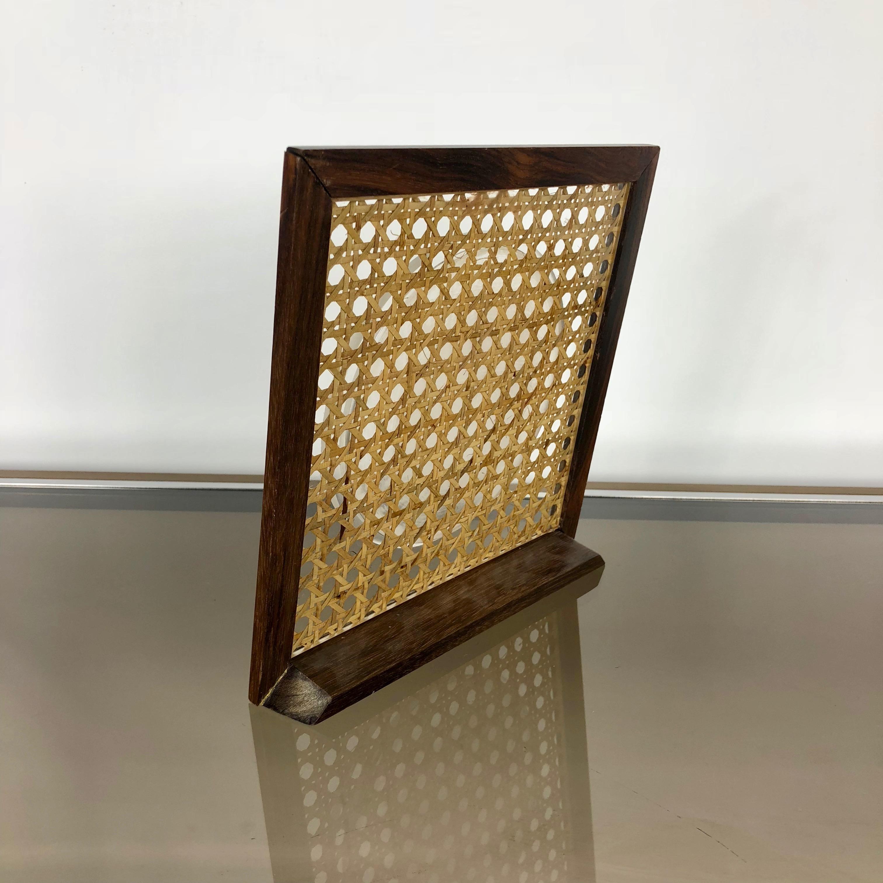 Italian Picture Frame Holder in Wood Lucite and Wicker, 1960s, Italy