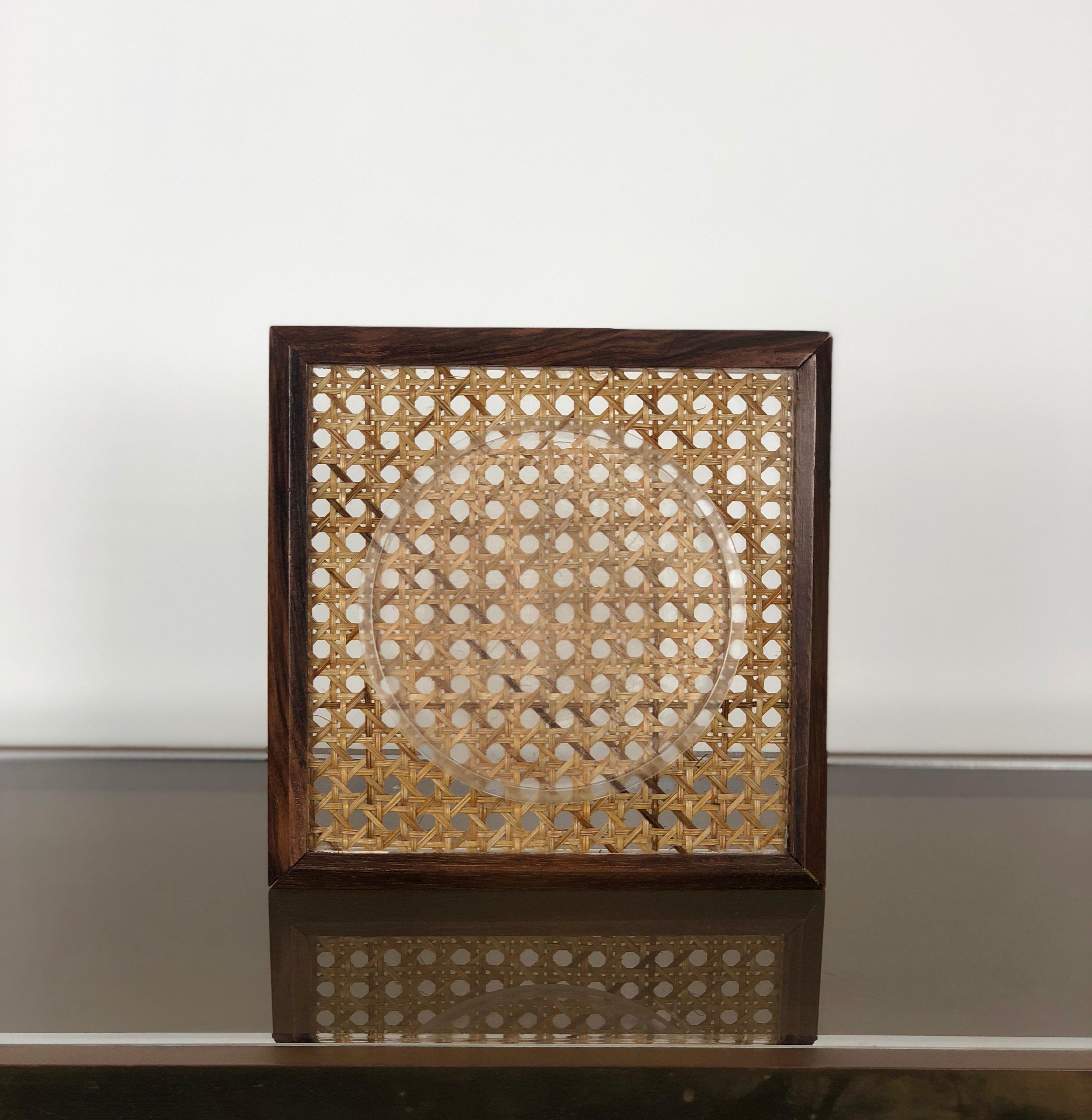 Picture Frame Holder in Wood Lucite and Wicker, 1960s, Italy In Good Condition In Rome, IT