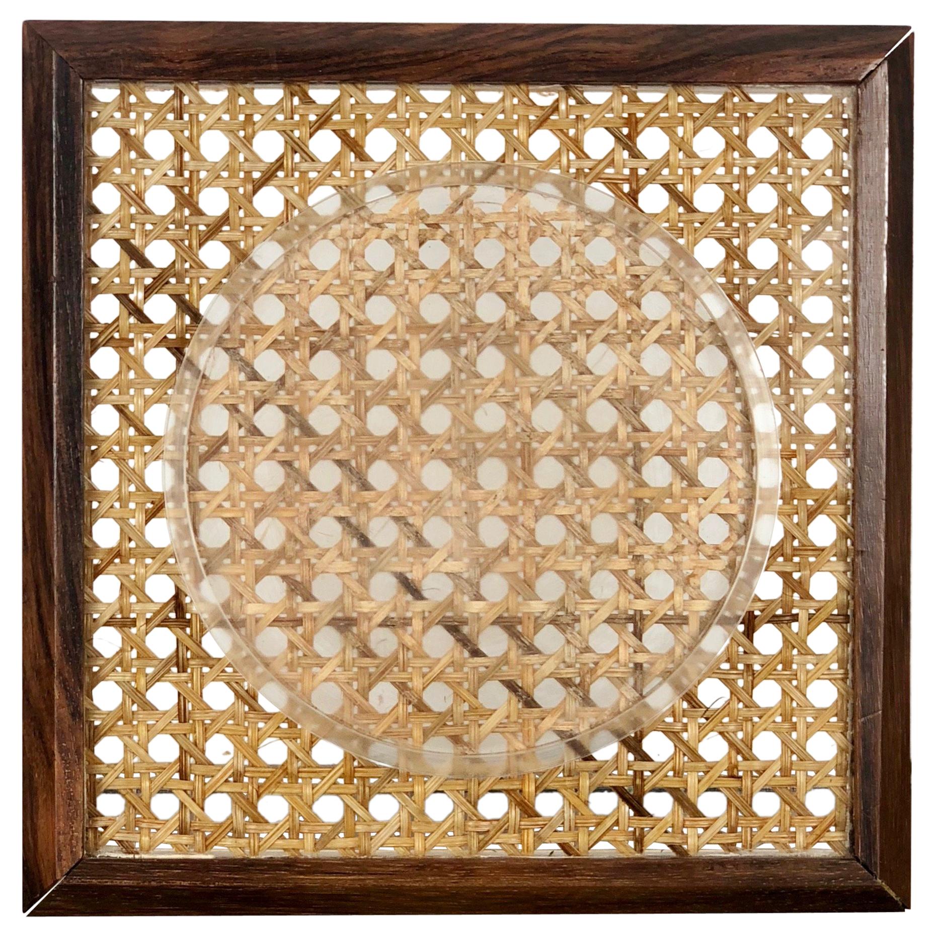 Picture Frame Holder in Wood Lucite and Wicker, 1960s, Italy