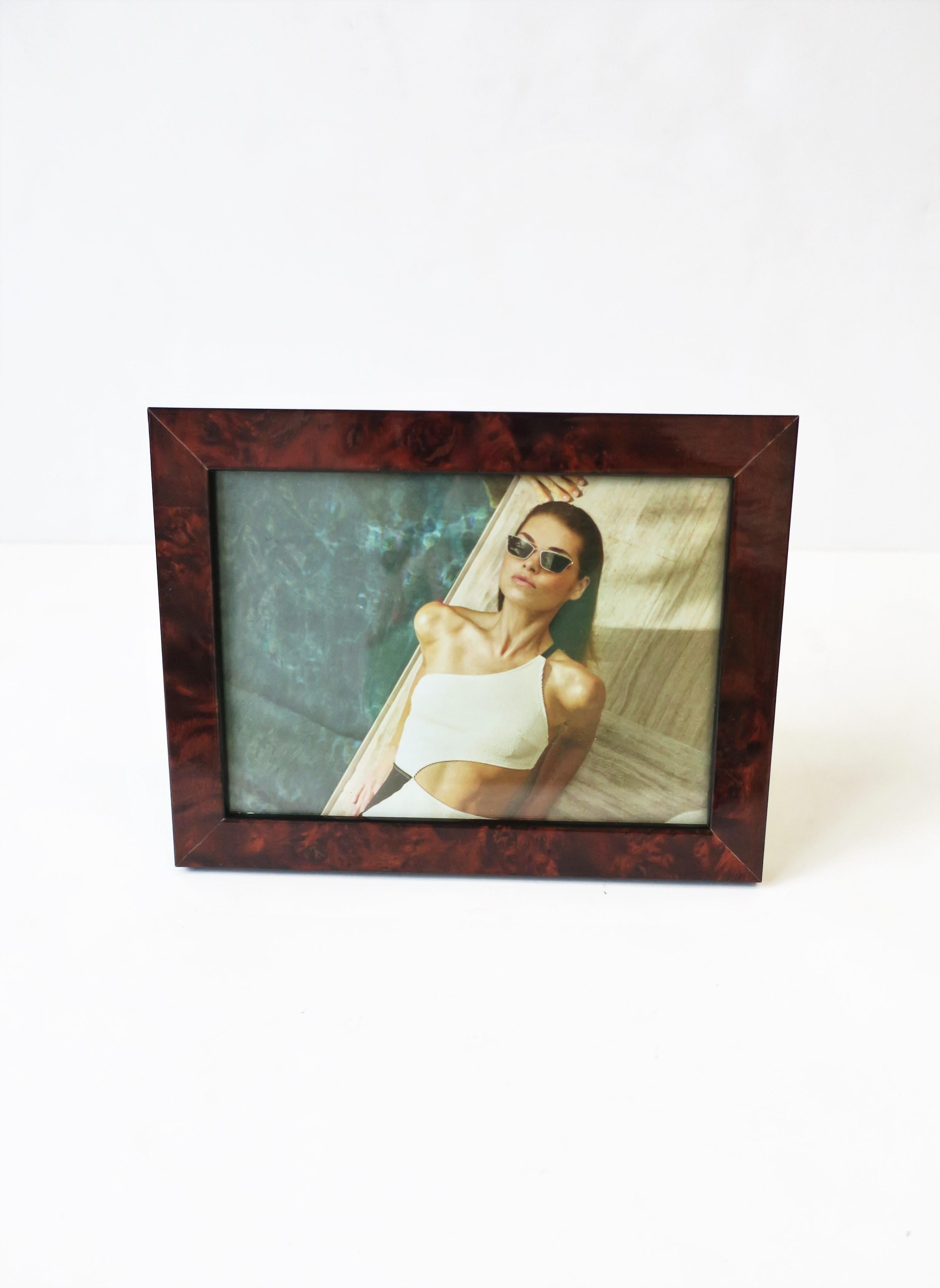 Contemporary Picture Frame in Burl Wood and Brass