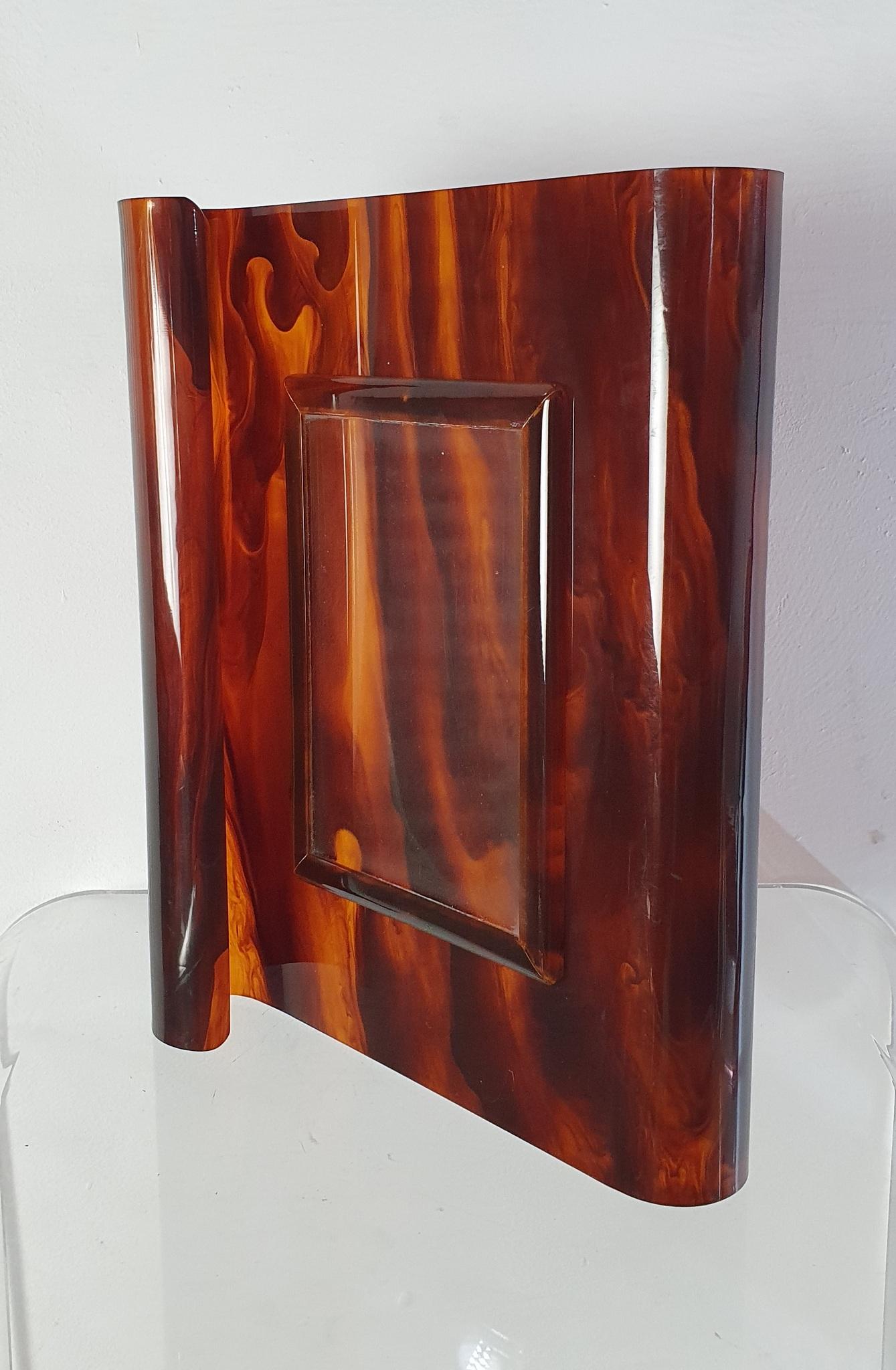 Art Deco Picture Frame in Faux Tortoise Lucite, Italy For Sale